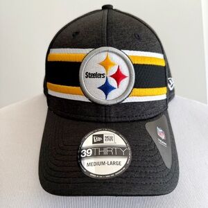 New Era Pittsburgh Steelers Hat Mens Size Medium Large 39Thirty NFL Cap Black